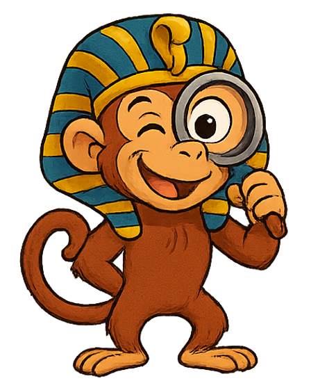 Scribbles the monkey mascot looking closely at something