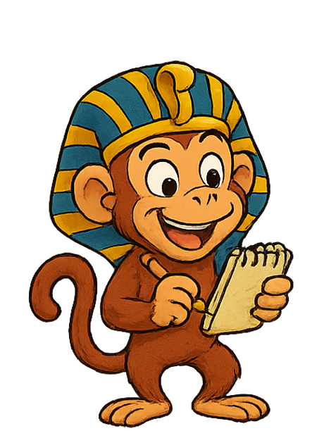 Scribbles the monkey mascot dressed as a reporter with a notepad