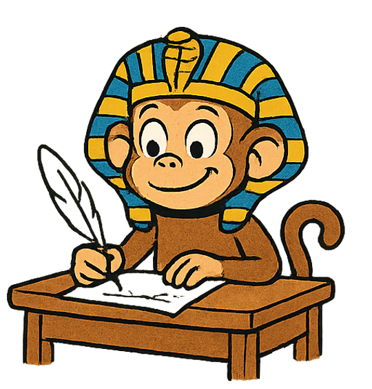 Scribbles the monkey mascot writing in a notebook